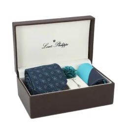 Louis Philippe Blue Printed Tie with Pocket Square and Lapel Pin-image-22