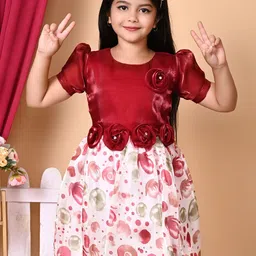 BARKAT DESIGNING PLANET Floral Puff Sleeve Chiffon A-Line Dress-16