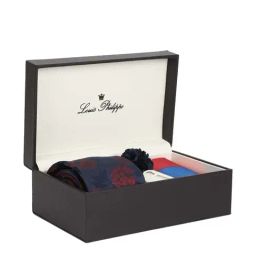 Louis Philippe Navy & Maroon Printed Tie with Pocket Square and Lapel Pin-11
