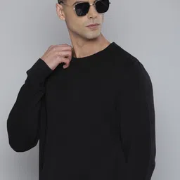 Flying Machine Men Black Ribbed Pure Cotton Pullover-image-21