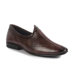FAUSTO Men Round Toe Slip On Ethnic Laser Cuts Textured Mojaris-image-37