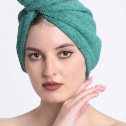 Creeva Luxury Leaf Green Cotton 380 GSM Hair Wrap - Set of 2-image-62