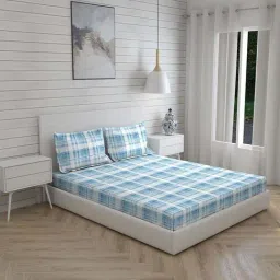 Boutique Living Signature Light Blue Cotton 300 TC King Size Bed Sheet with Pillow Cover-image-44