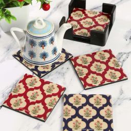 India Circus by Krsnaa Mehta Blue & Red Mdf Poppy Flower Table Coaster - Set of 6-image-47