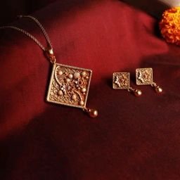 Aatmana Gold-Plated Maroon Studded Handcrafted Necklace Set-image-49