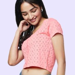 YU by Pantaloons Pink Embroidered Crop Top-image-48