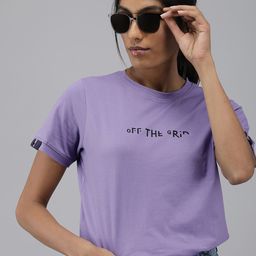 Roadster Women Purple Typography Pure Cotton T-shirt-picture-24