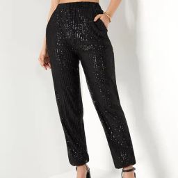 Styli High Rise Sequined Pants with Side Pocket-image-4