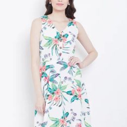 DODO & MOA White Printed A-Line Dress-image-81