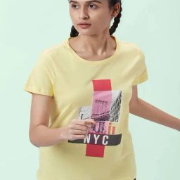 Ajile by Pantaloons Yellow Cotton Graphic Print Sports T-Shirt-35