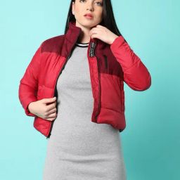 Campus Sutra Red Color-Block Bomber Jacket-image-60