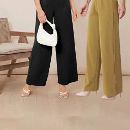 Kotty Black & Khaki Solid High rise Trousers (Pack Of 2)-picture-37
