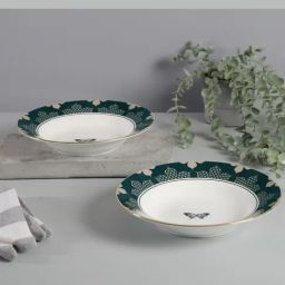 India Circus White Pasta Plate 2 Piece With Accented and 22 Carat Gold Each With Gift Premium Box-7
