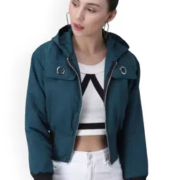 Funday Fashion Women Solid Crop Bomber Jacket-36