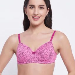 Clovia Pink Printed Full Coverage Padded T-Shirt Bra-image-38