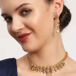 Aatmana Gold-Plated & Green Stone Studded Handcrafted Necklace Set-39