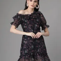 Global Republic Navy Printed A Line Dress-picture-47