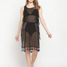 Erotissch Coal Black Plain Swimwear Cover-Up-image-34