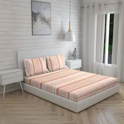 Boutique Living Signature Orange Cotton 300 TC Fitted Size Bedsheet with Pillow Cover-picture-38
