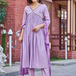 Moda Rapido Yoke Design A-Line Pure Silk Kurta With Trousers And Dupatta-25
