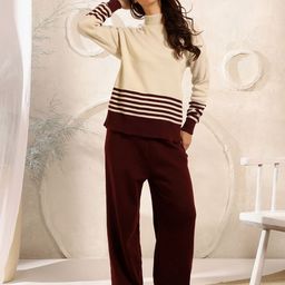 ETC Striped Ribbed Round Neck Acrylic Sweater With Wide-Leg Trousers-picture-28