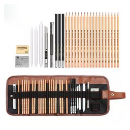 Syga Artist Pencil Set With Canvas Bag 29 Piece - Black Brown-28