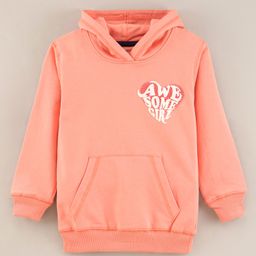 Doreme Full Sleeves Hooded Neck Sweatshirt Heart Text Print - Peach-image-83