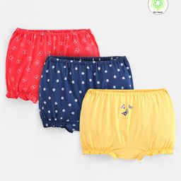 Honeyhap Premium 100% Cotton Bloomers with Bio Finish Floral Print Pack of 3 - Navy Red & Lemon-image-43