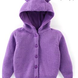 Babyoye Eco Conscious 100% Cotton Knit Full Sleeves Solid Color Hooded Sweaters - Purple-image-91