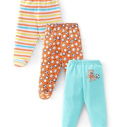 Babyhug Cotton Knit Footed Bootie Leggings Bear Printed Pack of 3  - Blue & Yellow-image-73