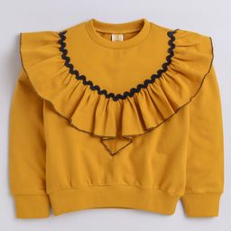 Aww Hunnie Full Sleeves Frill  & Lace Detailed Autumn & Winter Wear Sweatshirt - Mustard Yellow-image-34