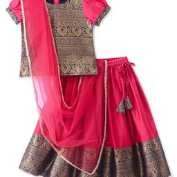 Babyhug Half Sleeves Choli & Pattu Pavada Lehenga with Dupatta Set Foil Printed - Fuchsia-picture-33