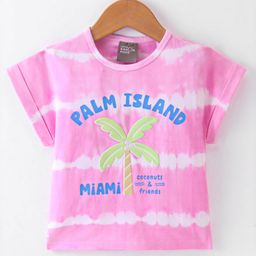 Little Kangaroos Cotton Knit Half Sleeves Tie & Dye Palm Tree Printed T-Shirt - Pink-image-26