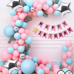 Surprise Decor Birthday Decoration Items - 61 Pcs Birthday Decoration Kit - Happy Birthday Banner, Silver Stars, Silver Chrome Balloons, Pastel Balloons, Arch Strip, Glue Dot Strip-image-44