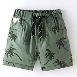 Little Kangaroos Woven Denim Shorts with Tree Print  - Olive Green-image-55