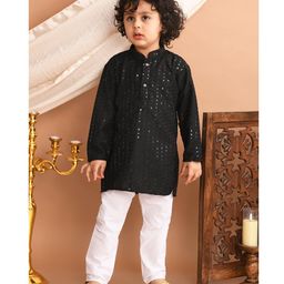 Superminis Boys Full Sleeves Party Wear Sequin Kurta Pyjama Set - 3-4 Y Black-image-35