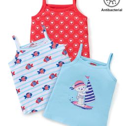 Babyhug 100% Cotton Knit Anti Bacterial Sleeveless Slips with Hearts and Fish Print Pack of 3 - Multicolor-image-42