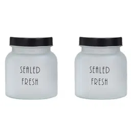 Femora Frosted Glass Jar for Kitchen Storage Black Lid, 700 ml, Set Of 2-picture-12