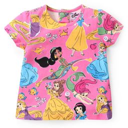 Babyhug Disney Single Jersey Knit Half Sleeves T-Shirt with Disney Princess Print -Pink-image-25