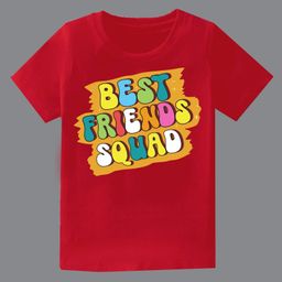 KAVEE Pure Cotton Friendship Day Theme Half Sleeves Best Friend Squad Text Printed Tee - Red-picture-32