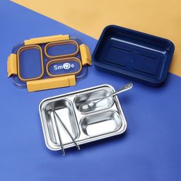 KIDLINGSS Triple Compartment Insulated Lunch Box - Yellow & Navy-image-100
