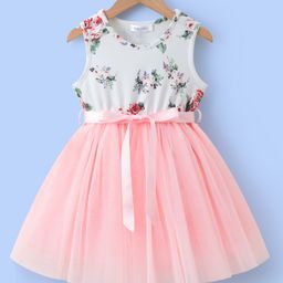 Mark & Mia Sleeveless Party Frock with Bow Applique & Floral Print - Pink-image-75