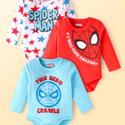 Babyhug Marvel Interlock Knit Full Sleeves Onesies With Spiderman Graphics - Light Blue Red & White-image-15