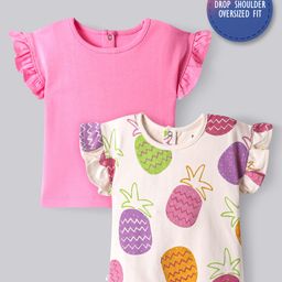Bonfino 100% Cotton Knit Frill Sleeves Tops with Pineapple Prints Pack of 2 - Pink & Ivory-picture-30