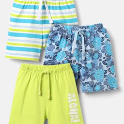 Babyhug Single Jersey Knit Striped Floral & Text Printed Shorts Pack Of 3 - Blue Light Green & Sky Blue-image-54