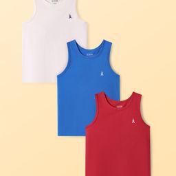 Pine Kids Cotton Lycra Knit Sleeveless Vest with Logo Print Pack of 3 (Colour May Vary)-21