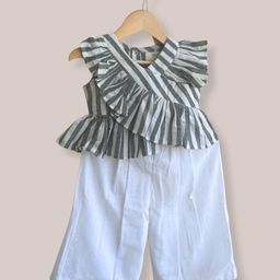 Mamma's Bear Cotton Selleveless Striped & Frill Detailed Top & Pant Set - Black-image-27