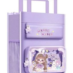 New Pinch Tote bag with Multi-Layer Large Capacity Portable Tutoring Bag, Cute Cartoon Book Bag For Students To Carry Textbooks, Tutoring PACK OF 1 - COLOR MAY VARY - Height 12.7 Inches-image-37