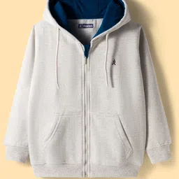 Pine Kids Knit Full Sleeves Solid Color Hooded SweatJacket with Kangaroo Pocket - Light Grey-picture-43