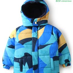 Babyoye Full Sleeves Paddded Hoodie Jacket with Abstract Print - Blue-14